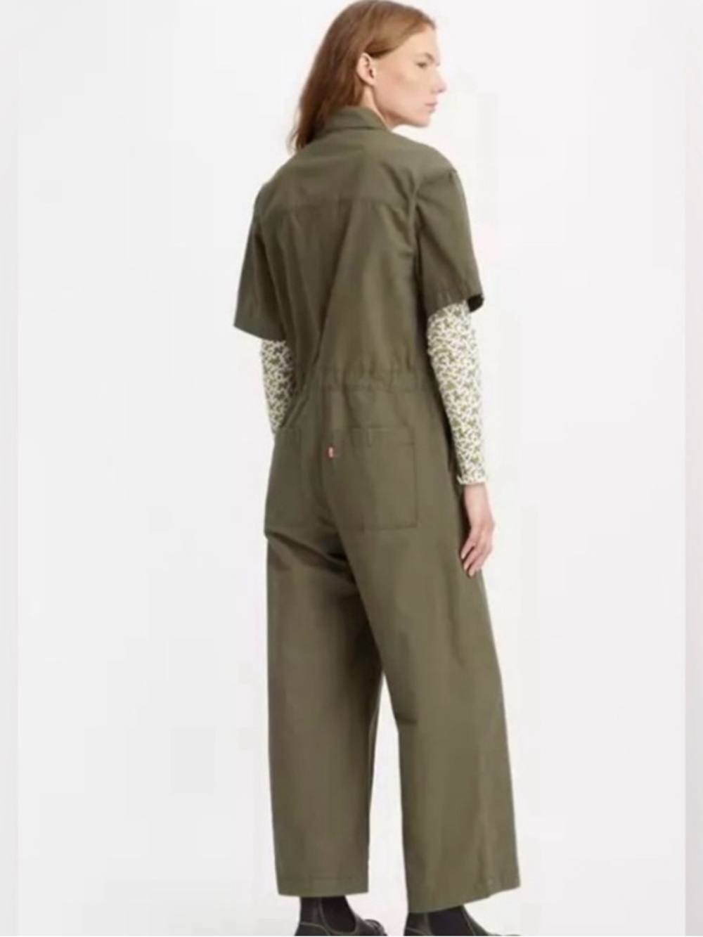 NWT Levi’s  big E Army Green Boilersuit Short Sleeve Utility Jumpsuit WideLeg XS - Picture 2 of 8